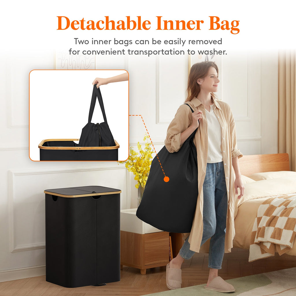 Lifewit 120L Large Double Laundry Basket with Lid, Removable Laundry Basket with Bamboo Handle