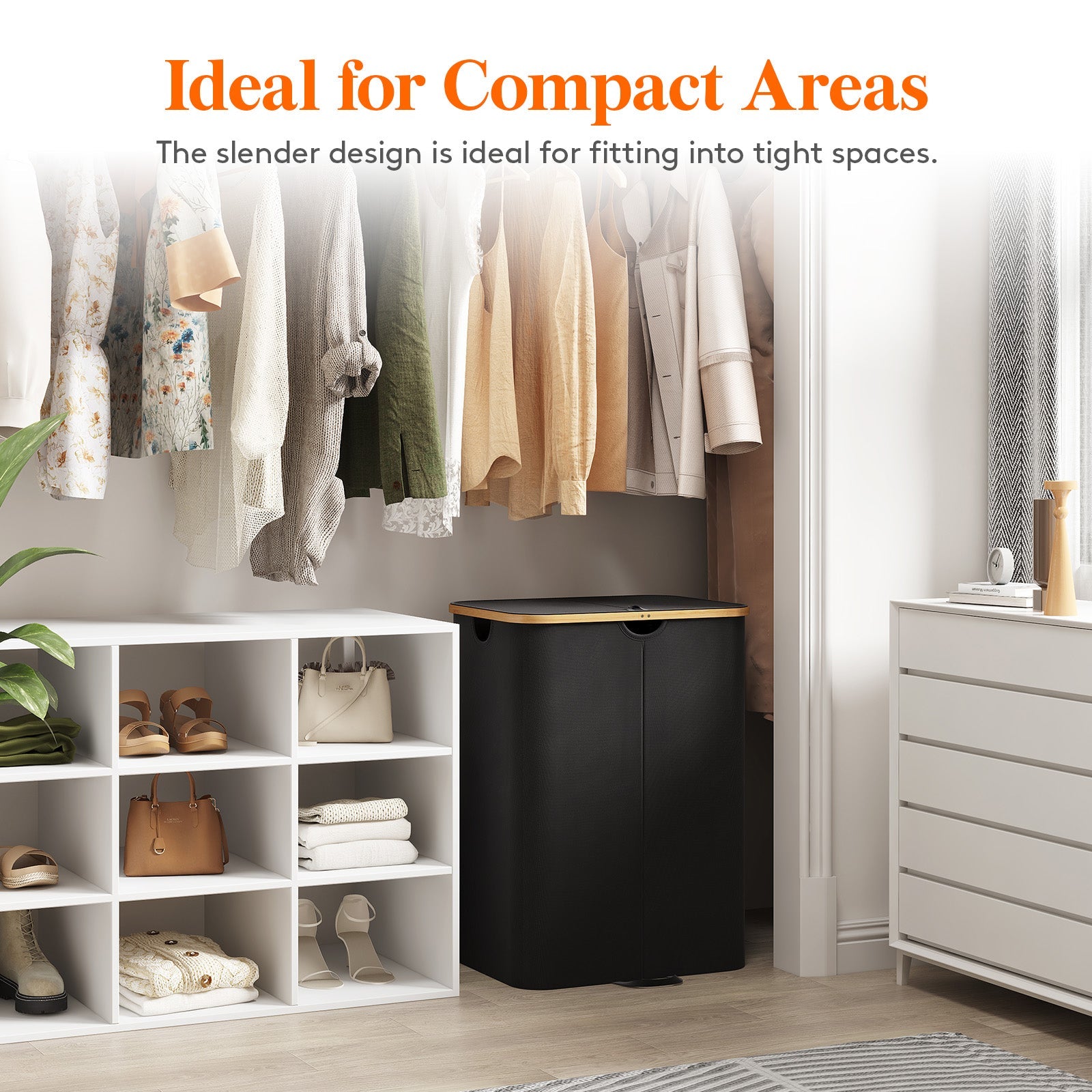 Lifewit 120L Large Double Laundry Basket with Lid, Removable Laundry Basket with Bamboo Handle