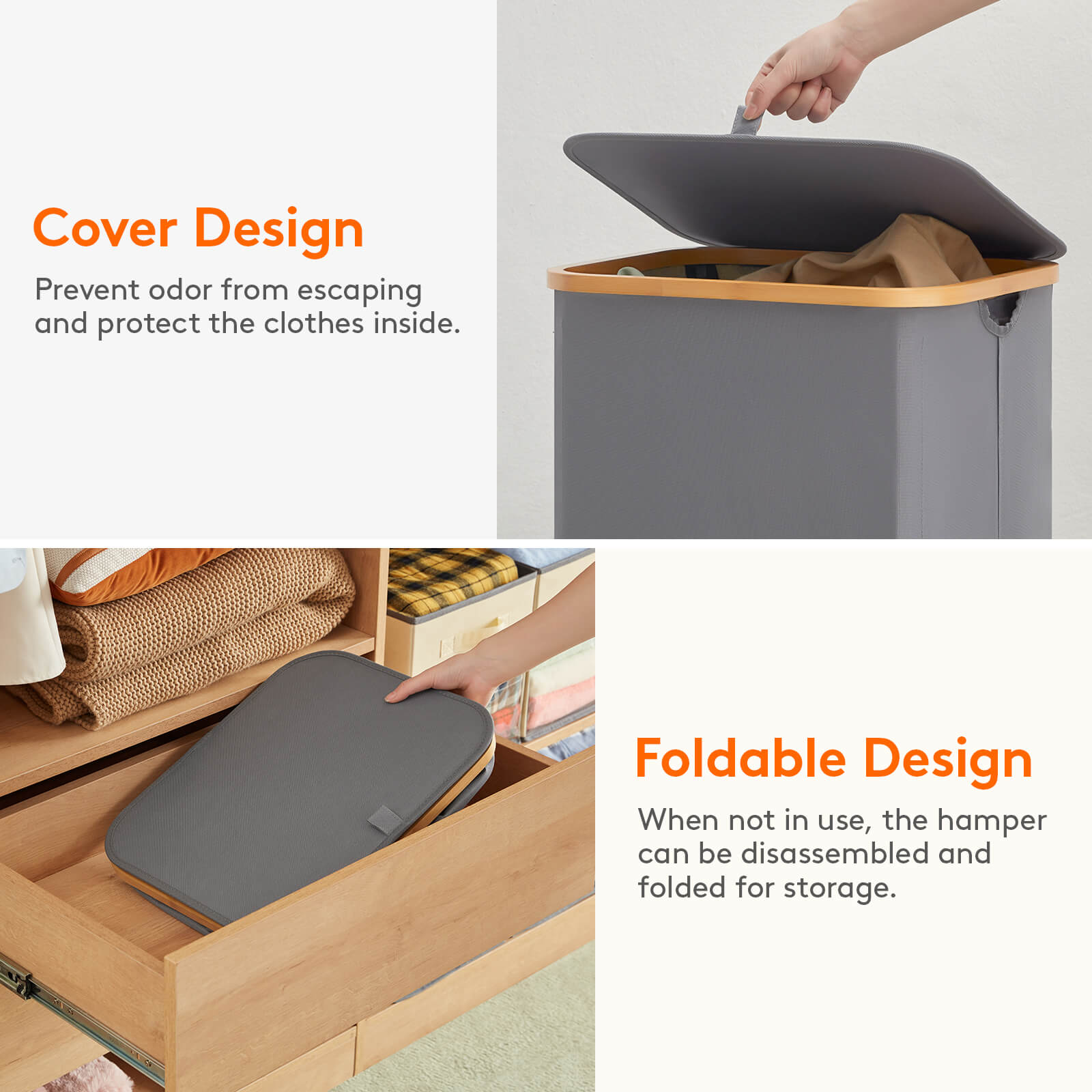 Lifewit 100L Collapsible Laundry Basket with Lid, Black/Gray Laundry Hamper with A Laundry Bag