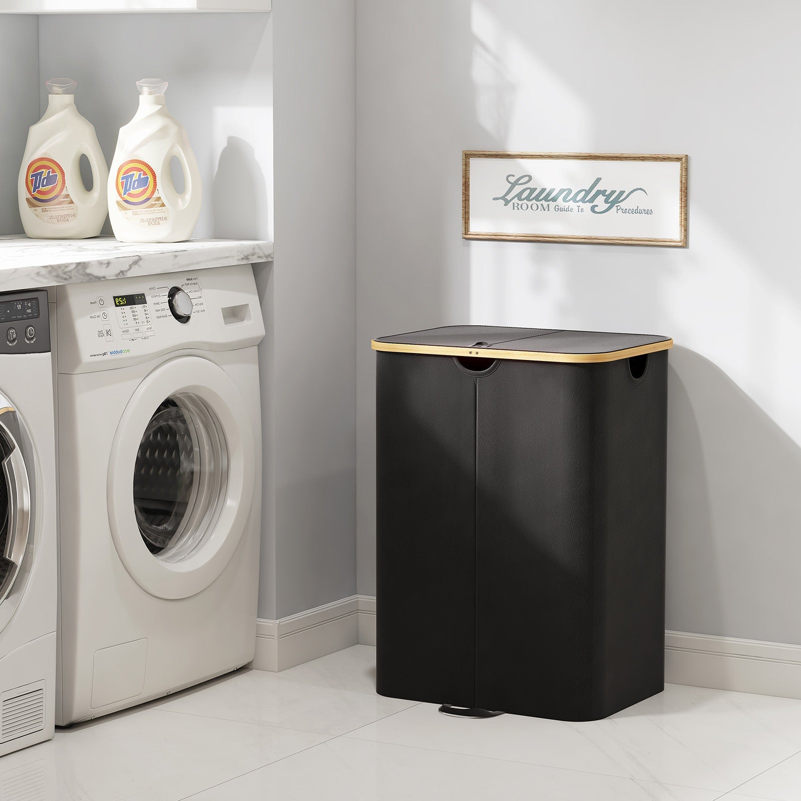 Lifewit 120L Large Double Laundry Basket with Lid, Removable Laundry Basket with Bamboo Handle