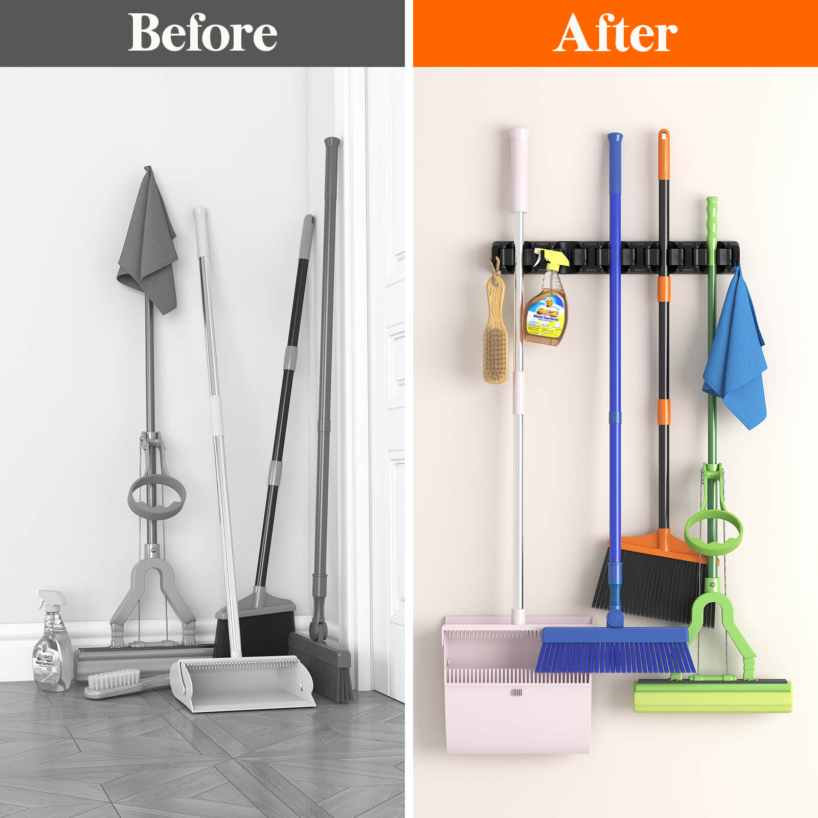 Lifewit Mop and Broom Holder Wall Mount, Garden Tool Organizer, Broom Hanger