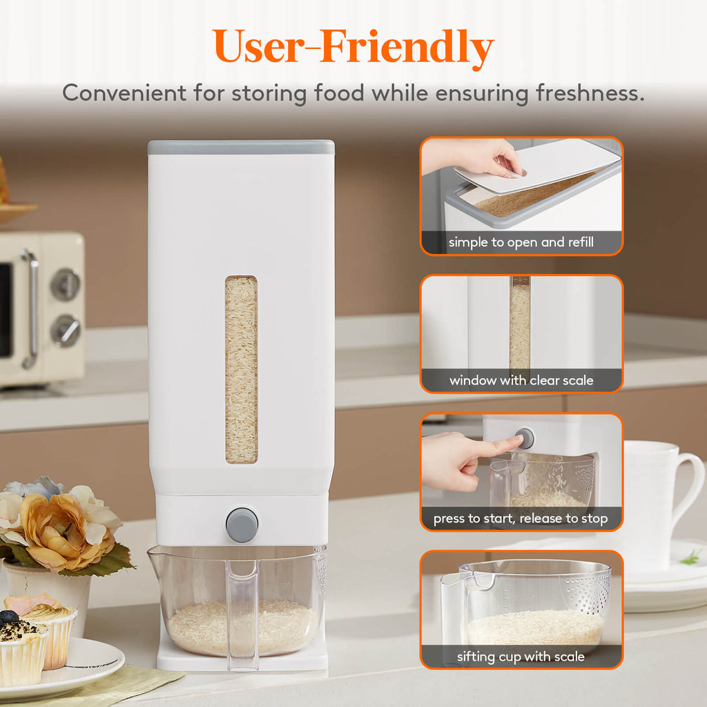 Lifewit White Rice Dispenser Container, 25.4 Lbs Cereal Grain Storage Container