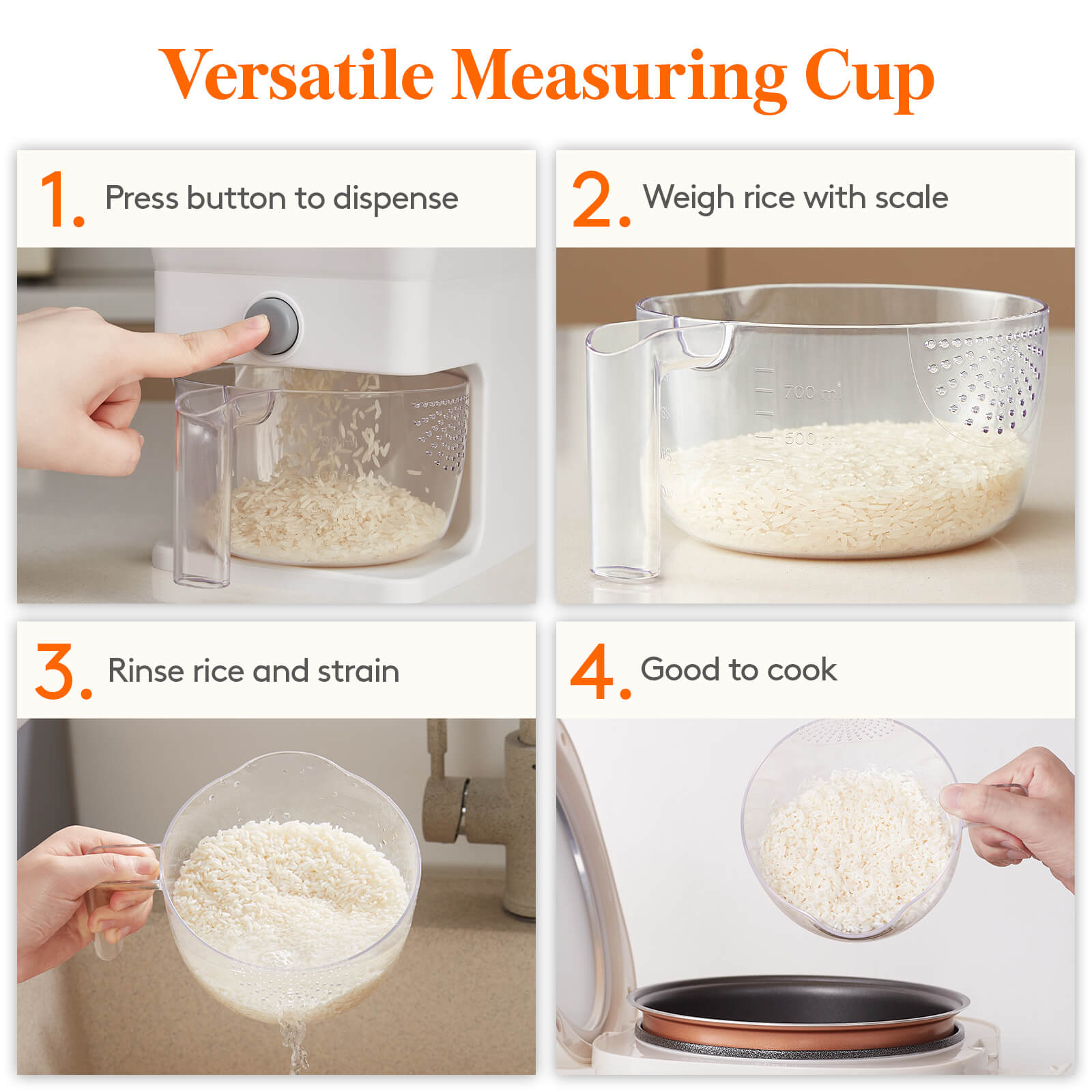 Lifewit White Rice Dispenser Container, 25.4 Lbs Cereal Grain Storage Container