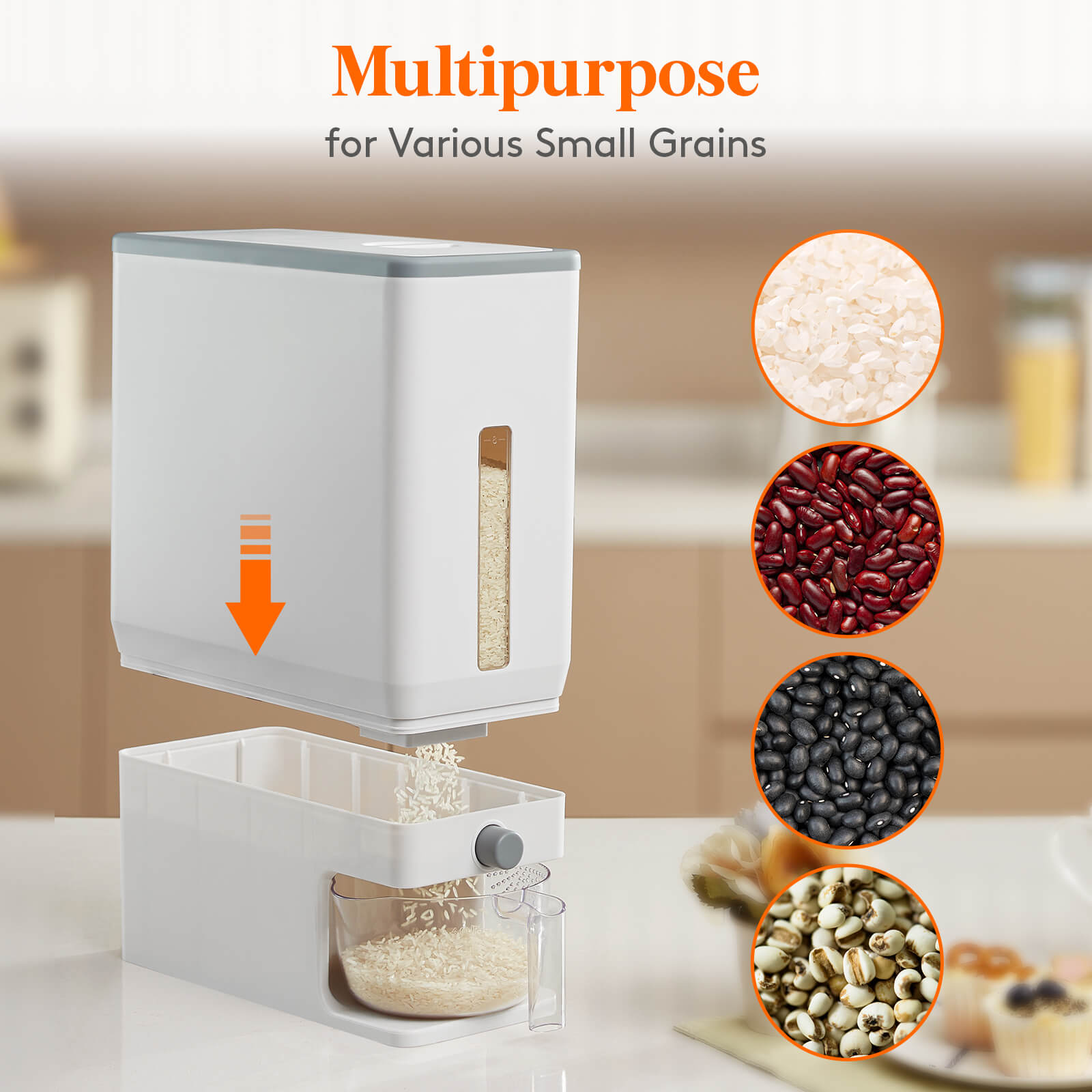 Lifewit White Rice Dispenser Container, 25.4 Lbs Cereal Grain Storage Container