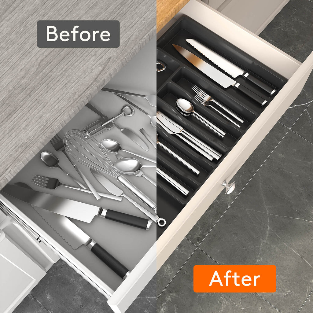Lifewit Silverware Drawer Organizer, Utensil Flatware Cutlery Holder Tray Organizer for Kitchen Drawer