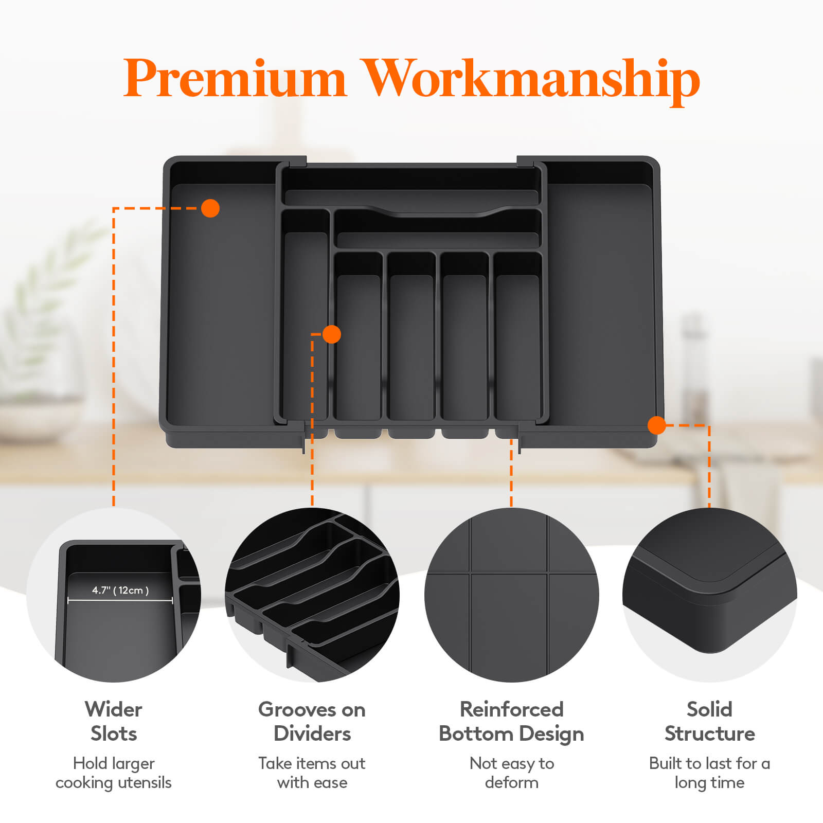 Lifewit kitchen plastic drawer organizer, knife storage dividers