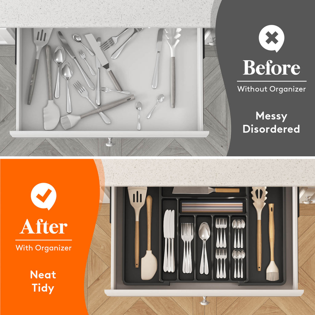 Lifewit kitchen plastic drawer organizer, knife storage dividers