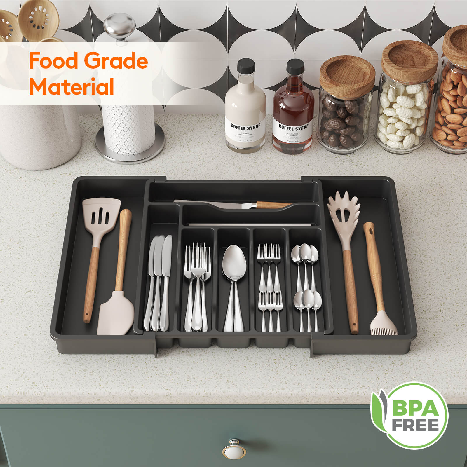 Lifewit kitchen plastic drawer organizer, knife storage dividers