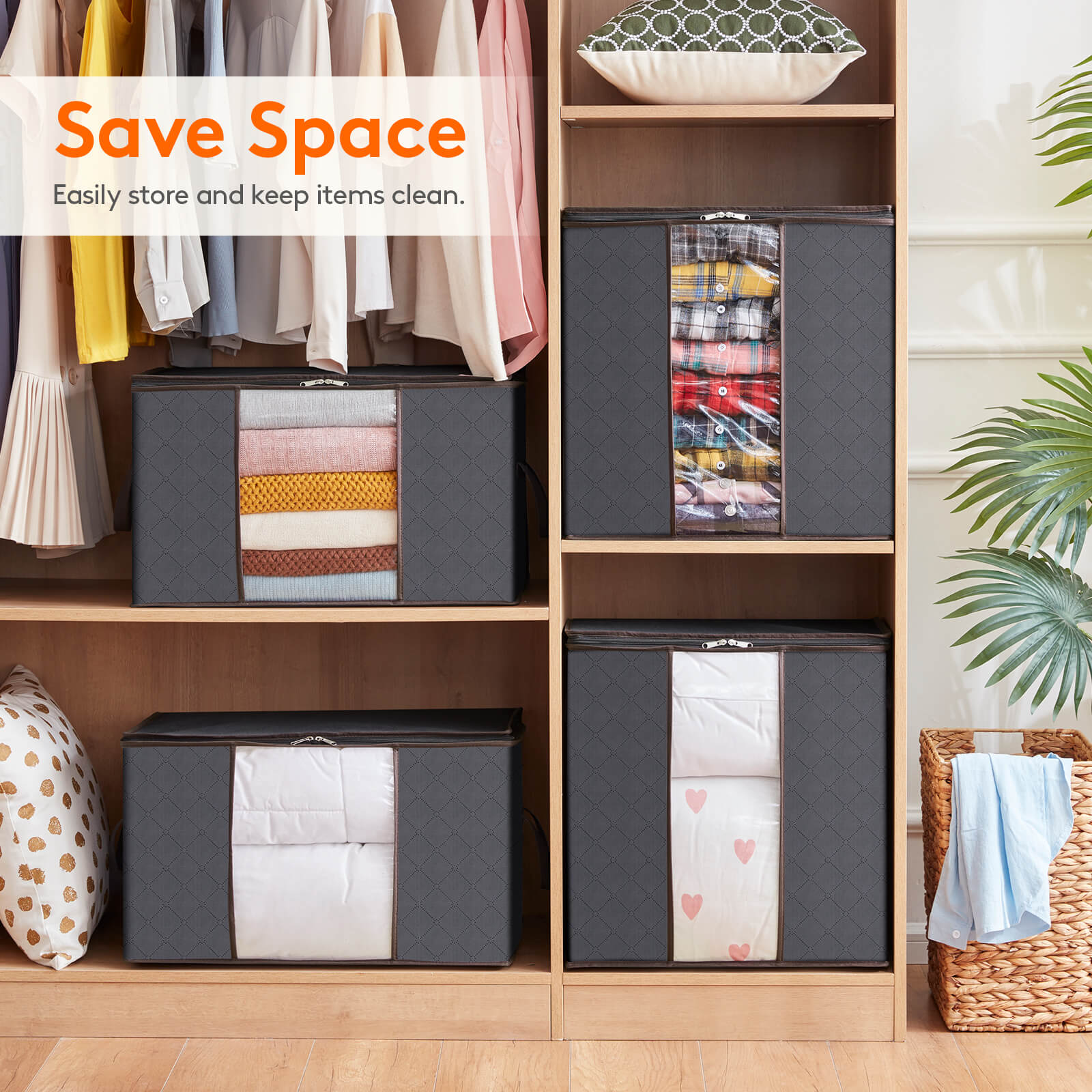 Lifewit Foldable Storage Bags with Clear Window for Clothes, Blankets, 90L