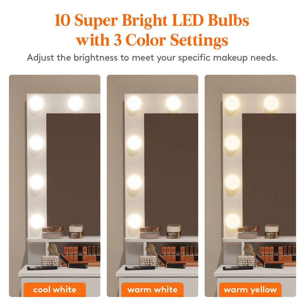 Lifewit Bathroom Vanity With Makeup Table, White Wooden Dressing Table