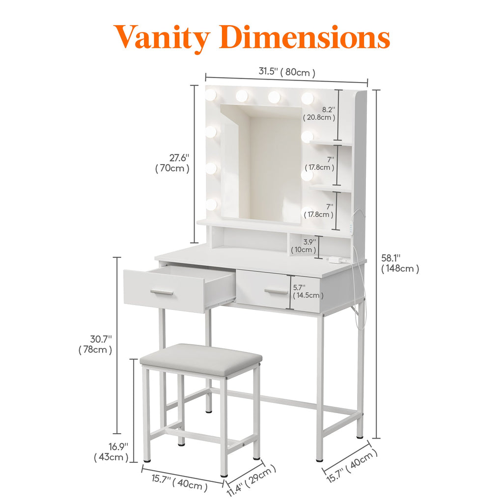 Lifewit Bathroom Vanity With Makeup Table, White Wooden Dressing Table