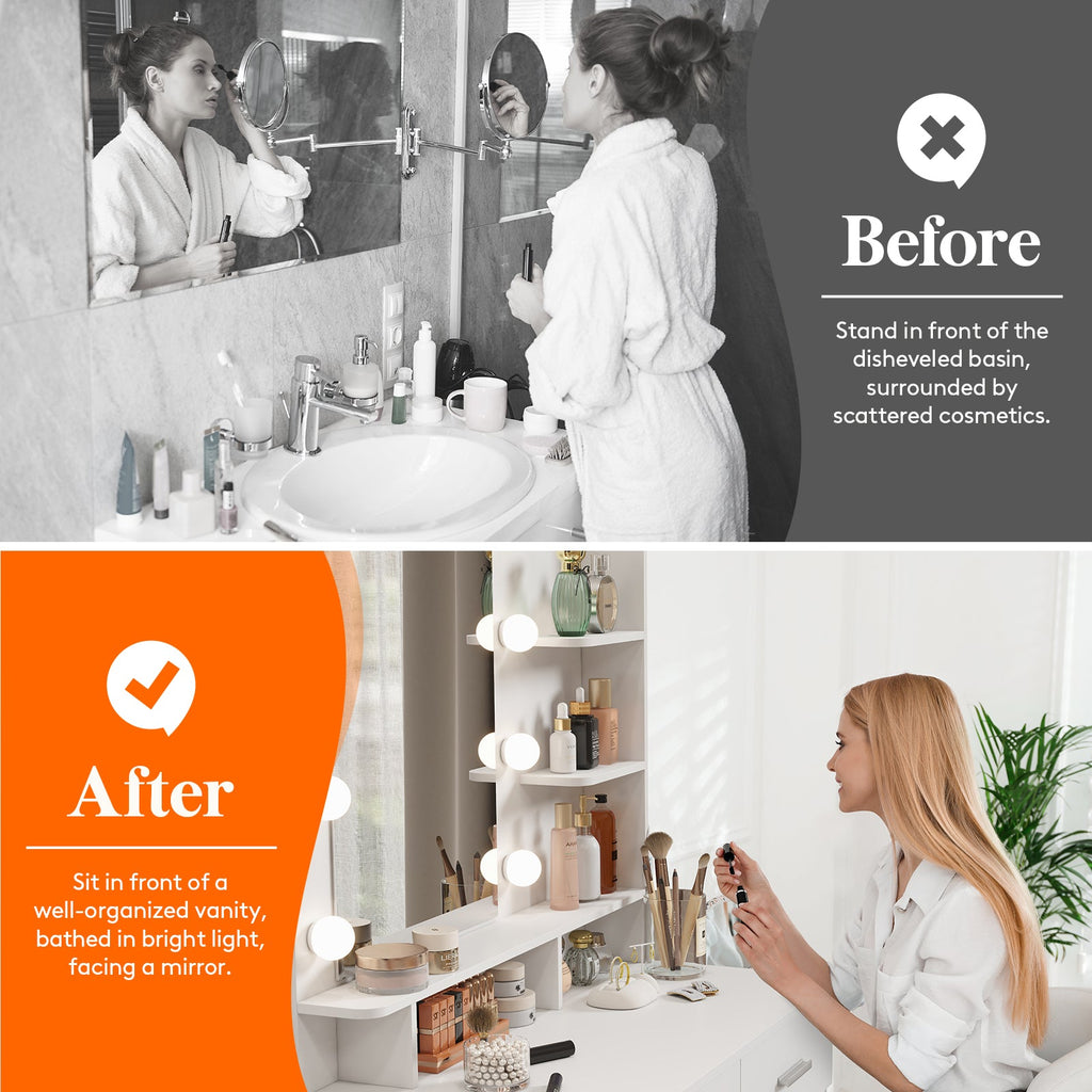 Lifewit Bathroom Vanity With Makeup Table, White Wooden Dressing Table