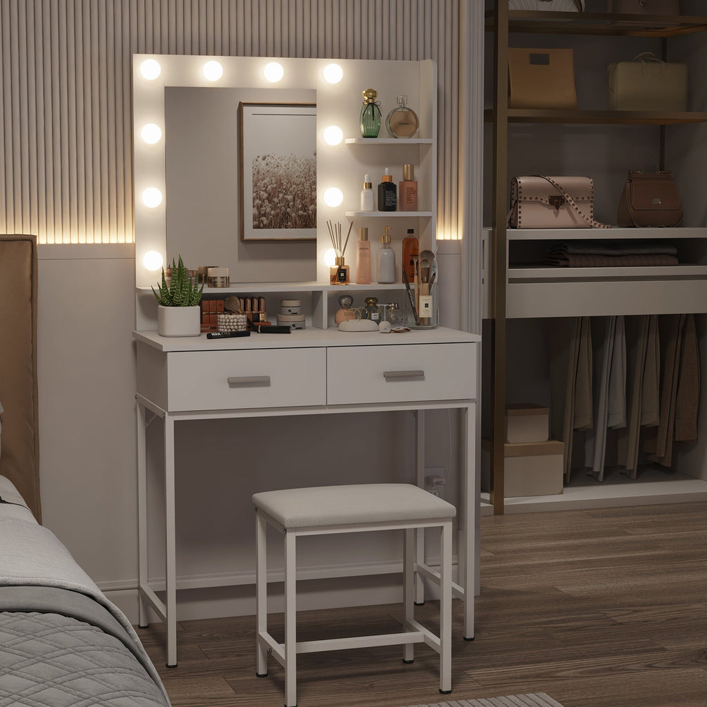 Lifewit Bathroom Vanity With Makeup Table, White Wooden Dressing Table