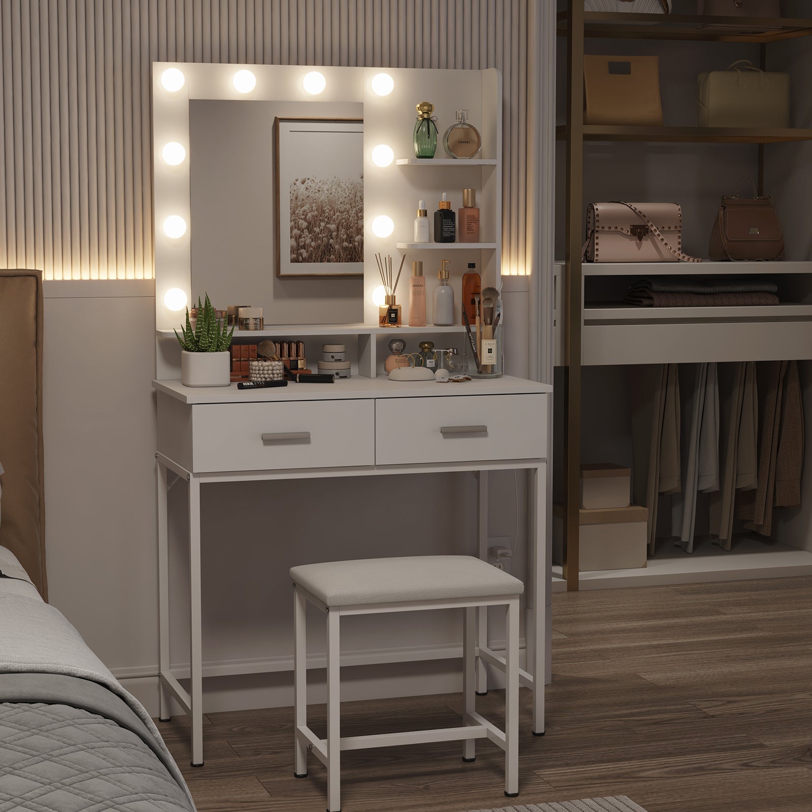 Lifewit Bathroom Vanity With Makeup Table, White Wooden Dressing Table