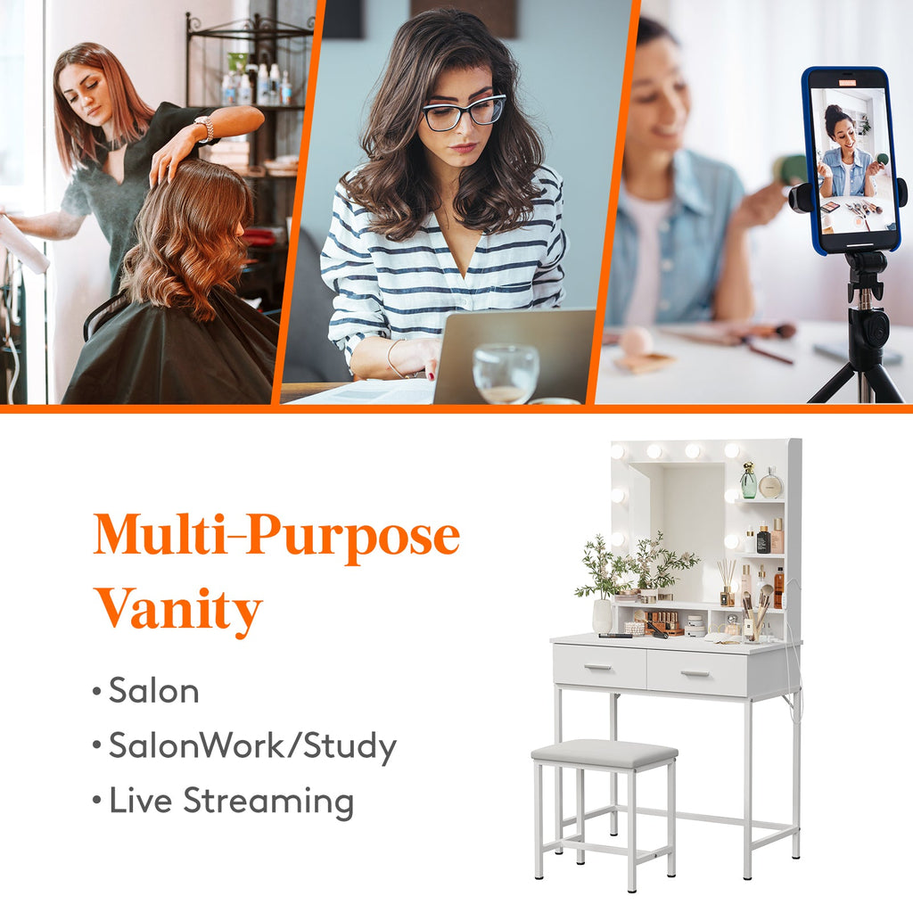 Lifewit Bathroom Vanity With Makeup Table, White Wooden Dressing Table