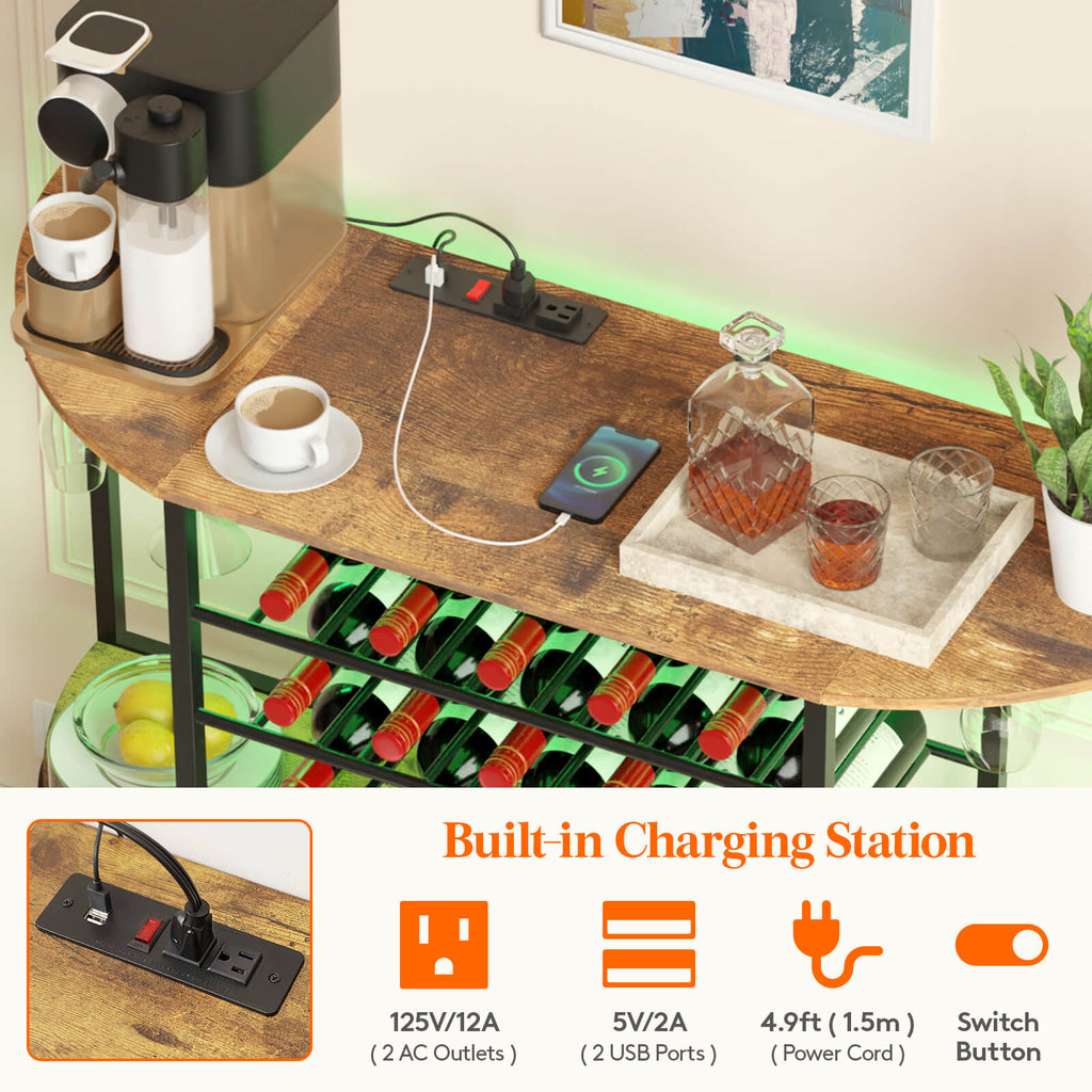 Lifewit Floor Wine Rack Table, Home Liquor Bar Cabinet with Outlets and LED Lights