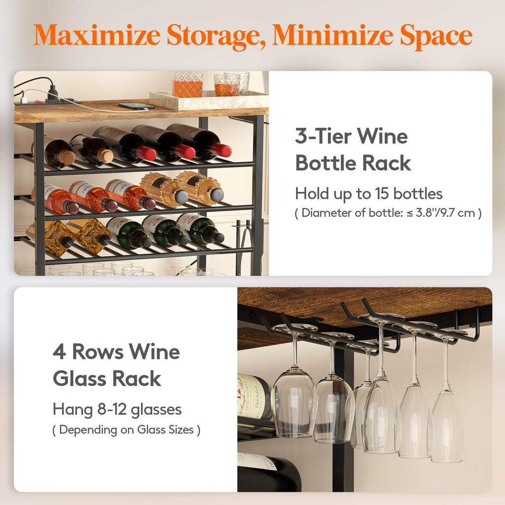 Lifewit Floor Wine Rack Table, Home Liquor Bar Cabinet with Outlets and LED Lights