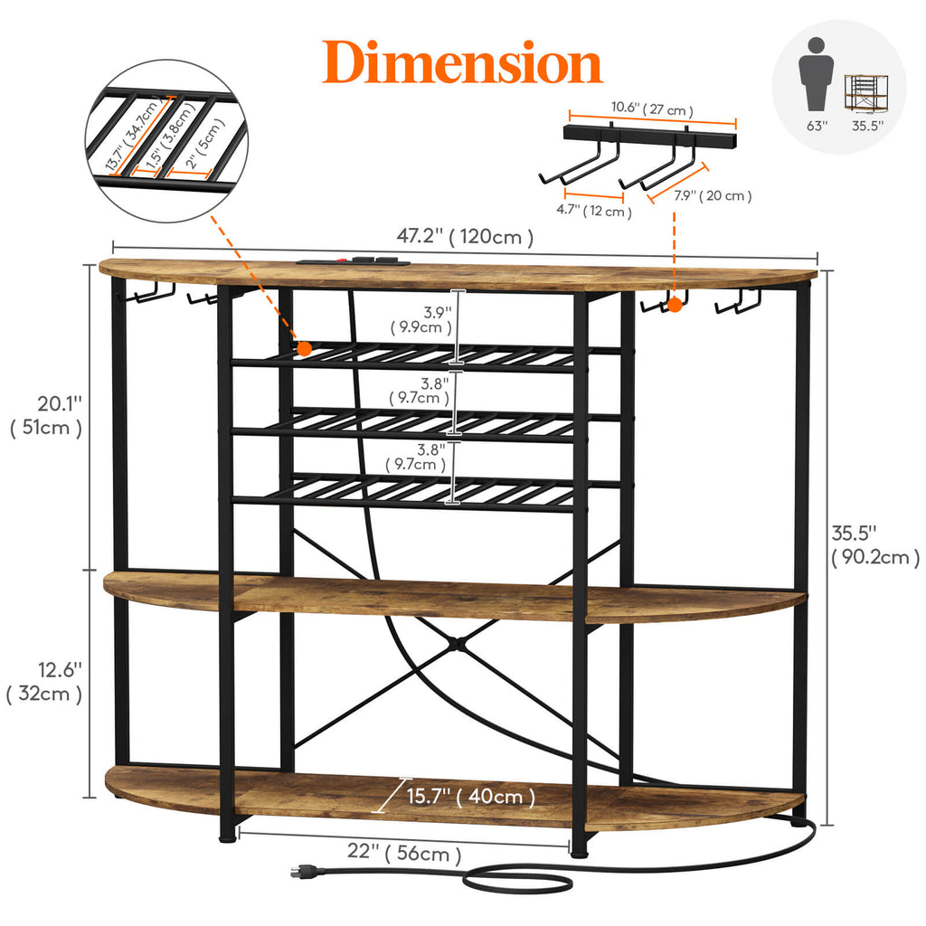 Lifewit Floor Wine Rack Table, Home Liquor Bar Cabinet with Outlets and LED Lights