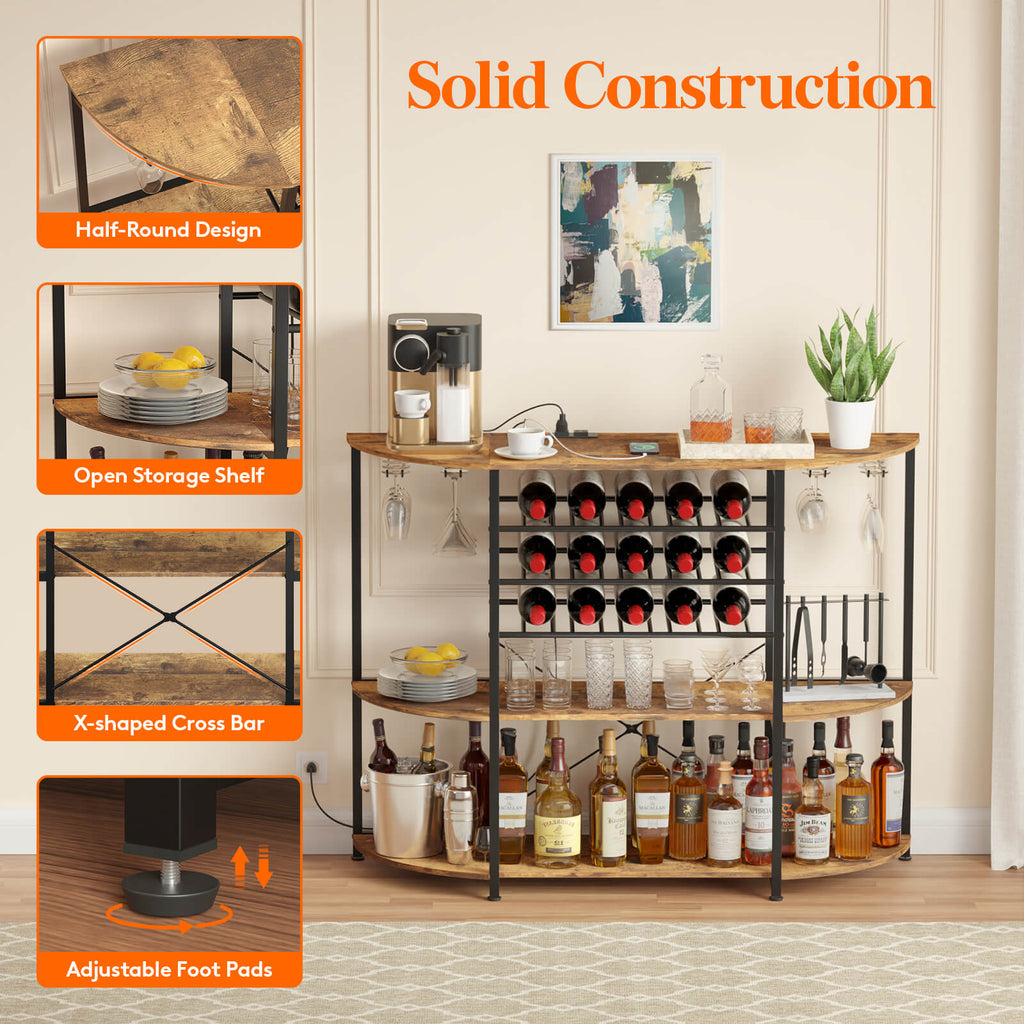 Lifewit Floor Wine Rack Table, Home Liquor Bar Cabinet with Outlets and LED Lights