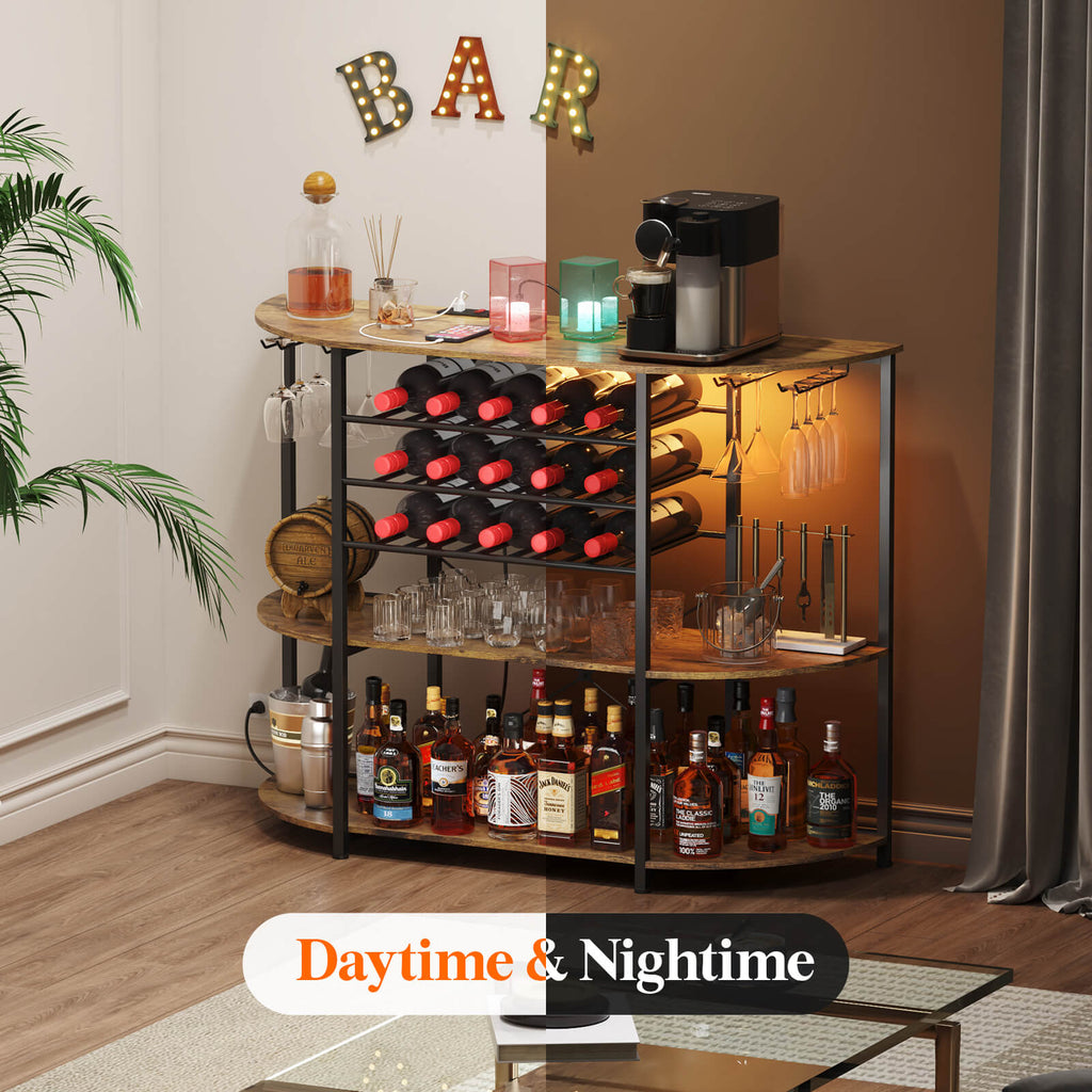 Lifewit Floor Wine Rack Table, Home Liquor Bar Cabinet with Outlets and LED Lights
