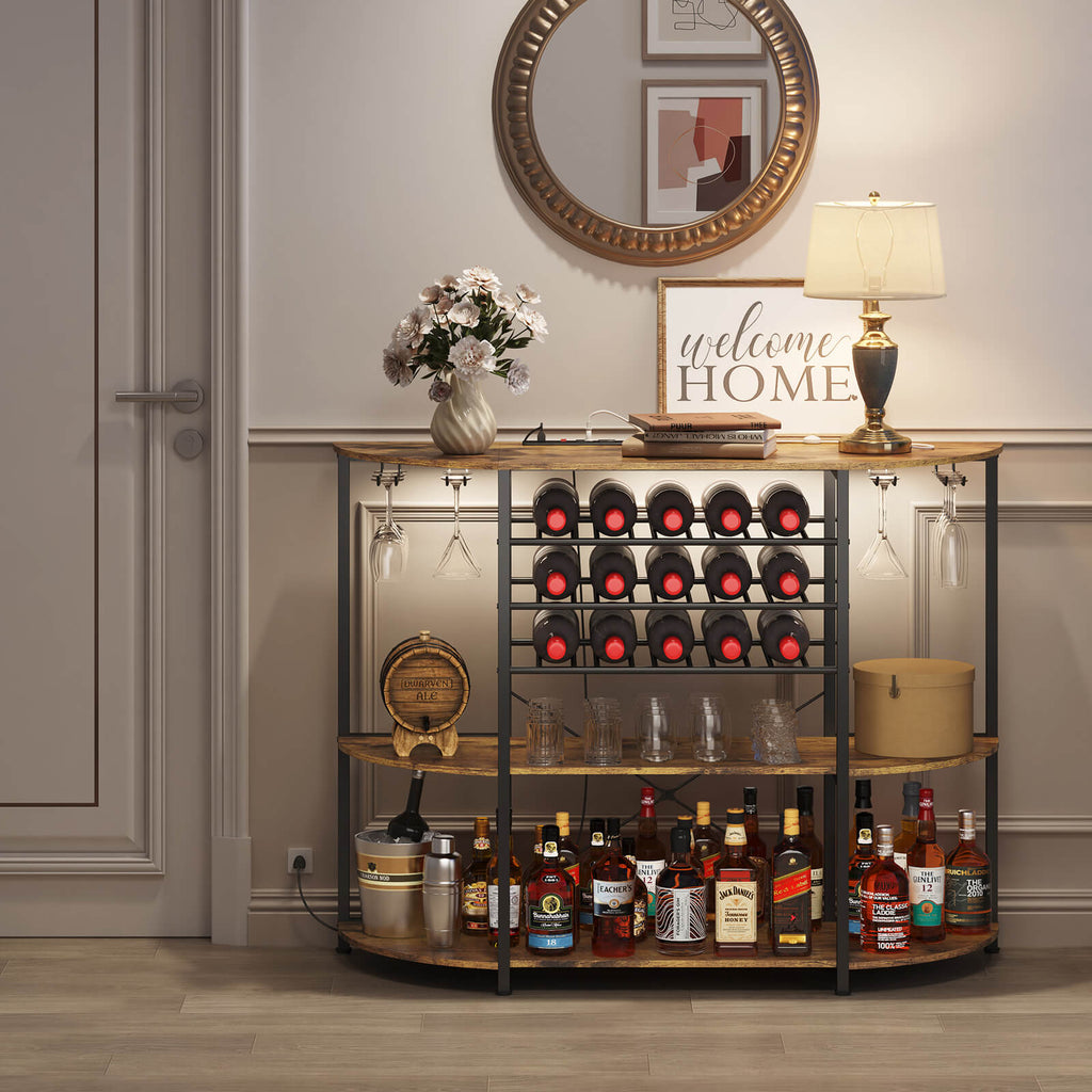 Lifewit Floor Wine Rack Table, Home Liquor Bar Cabinet with Outlets and LED Lights