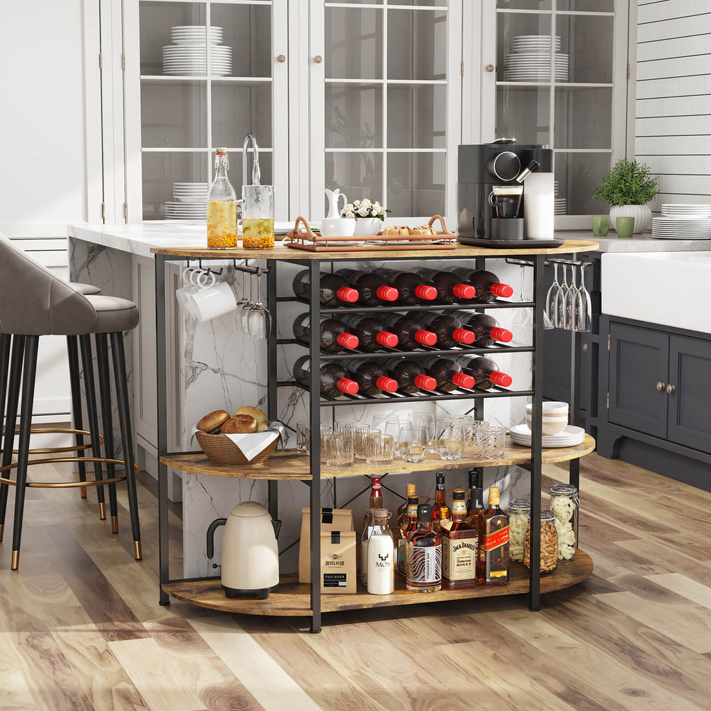 Lifewit Floor Wine Rack Table, Home Liquor Bar Cabinet with Outlets and LED Lights