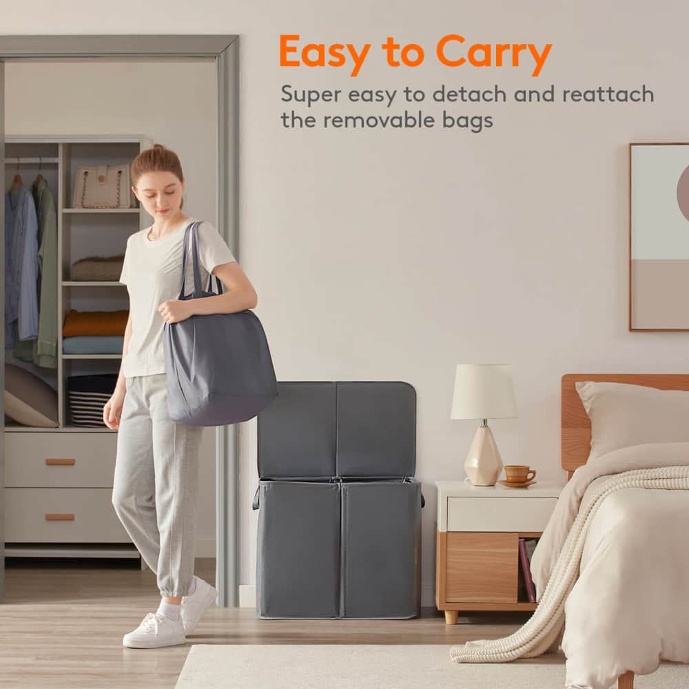 Lifewit 105L Double Laundry Hamper Basket with Lid and Laundry Bag, Divided Clothes Sorter Hamper