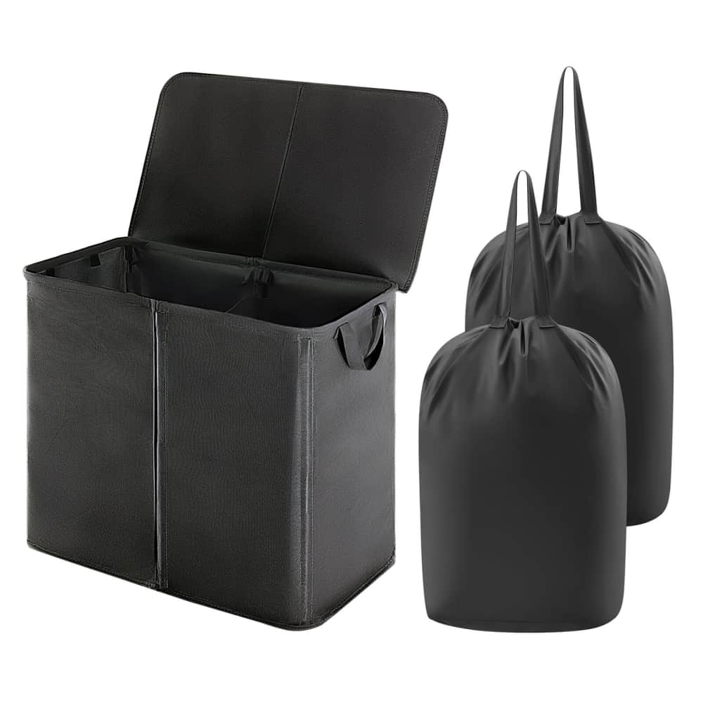 Lifewit 105L Double Laundry Hamper Basket with Lid and Laundry Bag, Divided Clothes Sorter Hamper