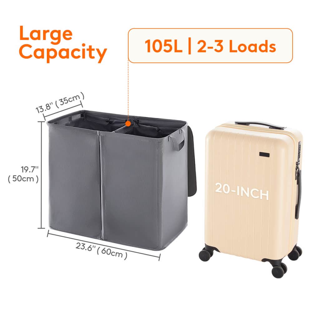 Lifewit 105L Double Laundry Hamper Basket with Lid and Laundry Bag, Divided Clothes Sorter Hamper