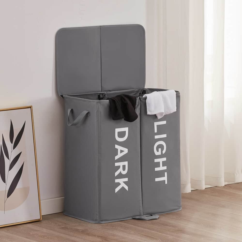 Lifewit 125L Double Laundry Hamper Basket with Lid and Laundry Bag, Divided Clothes Sorter Hamper