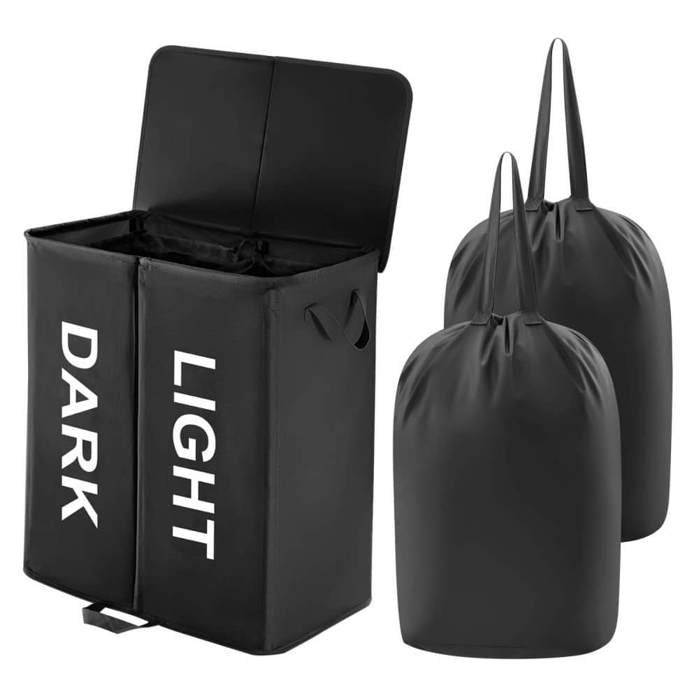 Lifewit 125L Double Laundry Hamper Basket with Lid and Laundry Bag, Divided Clothes Sorter Hamper