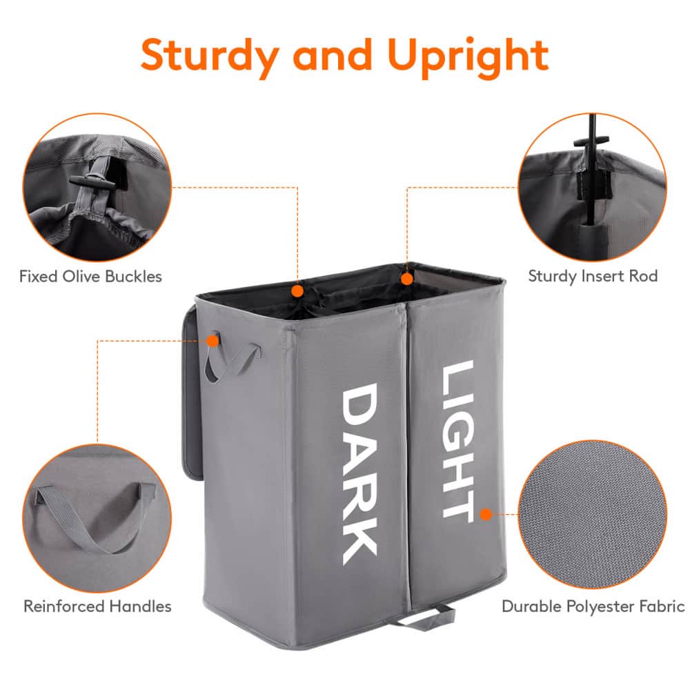 Lifewit 125L Double Laundry Hamper Basket with Lid and Laundry Bag, Divided Clothes Sorter Hamper