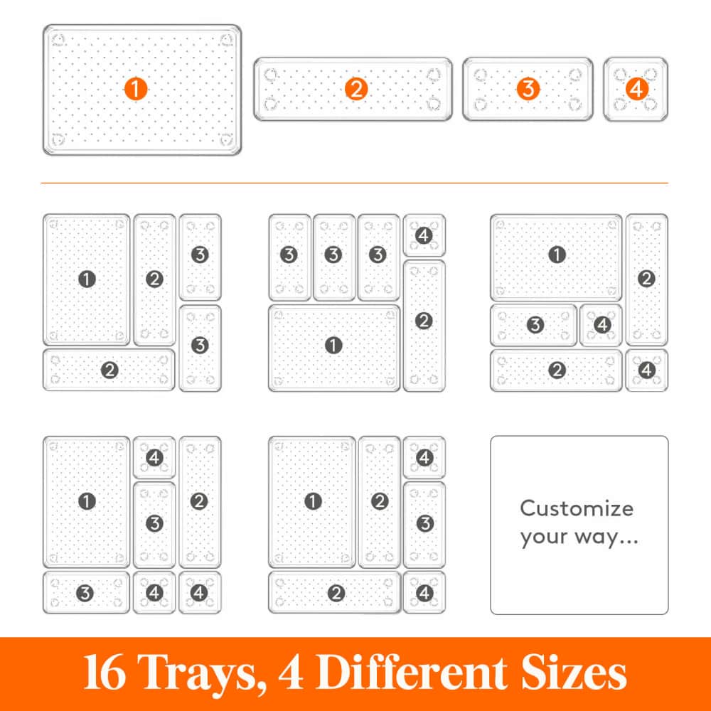 Lifewit 16 PCS Plastic Drawer Organizer for Desk, Makeup, Jewelry, Kitchen, Bathroom