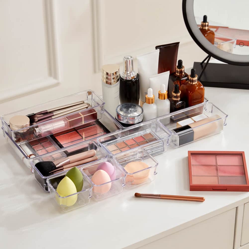 Lifewit 16 PCS Plastic Drawer Organizer for Desk, Makeup, Jewelry, Kitchen, Bathroom