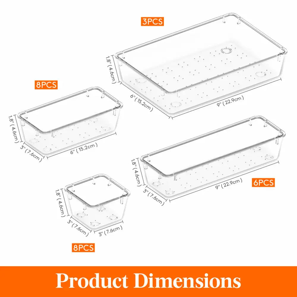 Lifewit 25 PCS Clear Plastic Drawer Storage Organizers