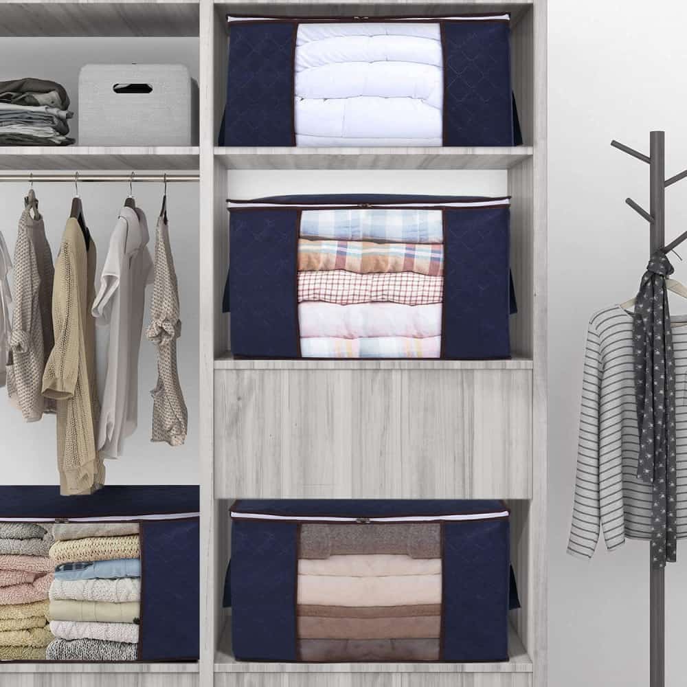 Lifewit 90L Blue Clothes Storage Bag with 3 Packs