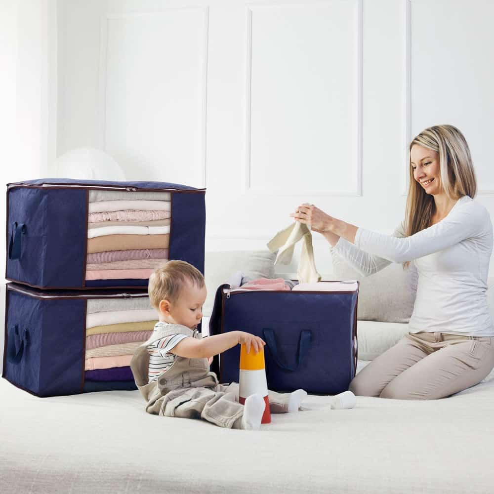 Lifewit 90L Blue Clothes Storage Bag with 3 Packs