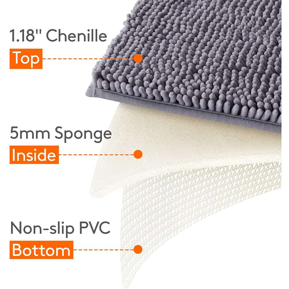 Lifewit Chenille Bath Shower Mat,  Non Slip Floor Runner Rug