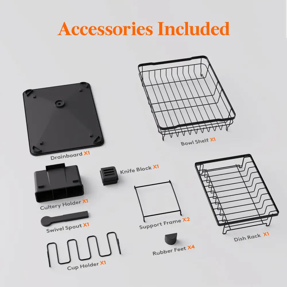 Lifewit Dish Drying Rack, Stainless Steel Dish Drainer Rack for Kitchen, Black, Large