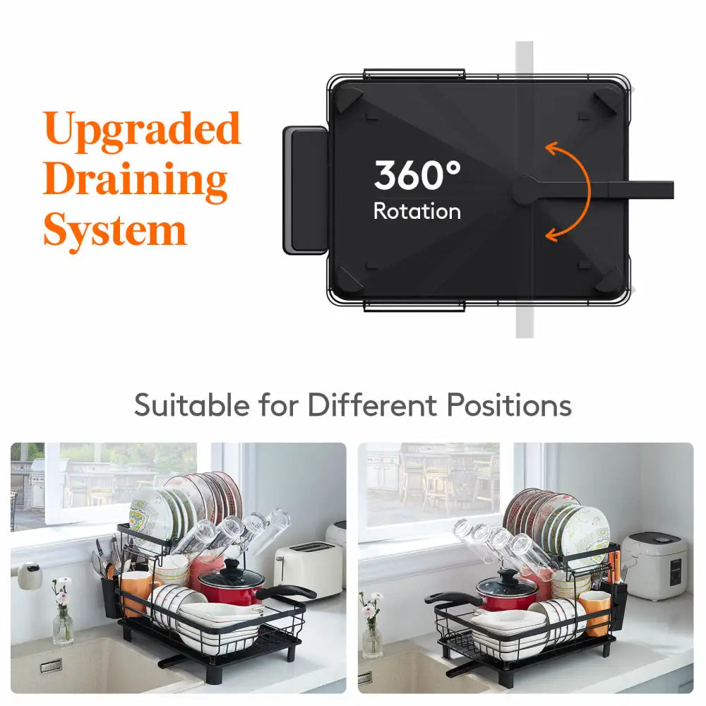 Lifewit Dish Drying Rack, Stainless Steel Dish Drainer Rack for Kitchen, Black, Large