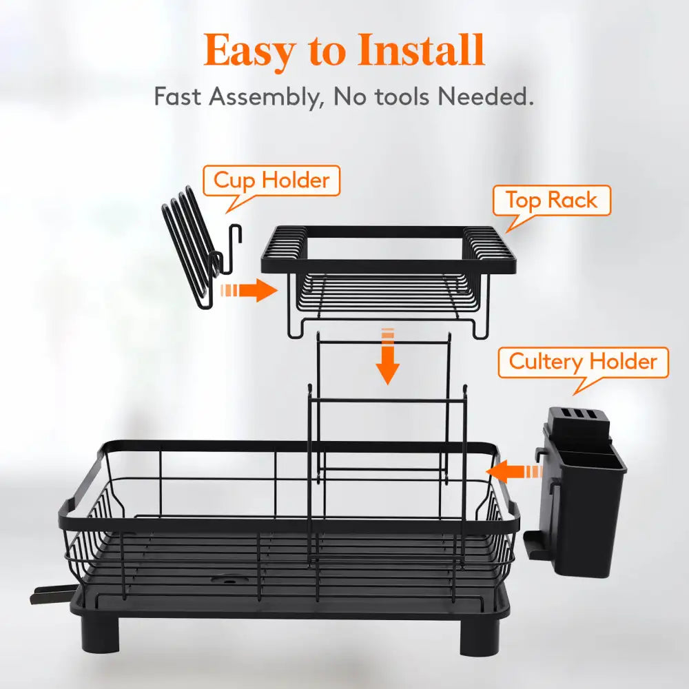 Lifewit Dish Drying Rack, Stainless Steel Dish Drainer Rack for Kitchen, Black, Large