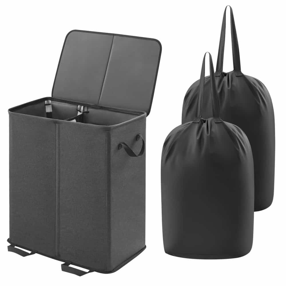 Lifewit Double Laundry Hamper Basket with Lid and Laundry Bags