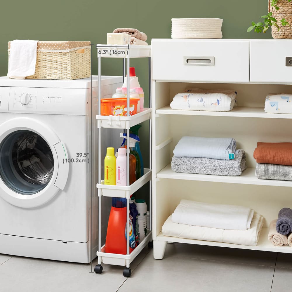 Lifewit Extra-Slim 3/4 Tier Rolling Cart for Kitchen, Utility, Bathroom, White/Black