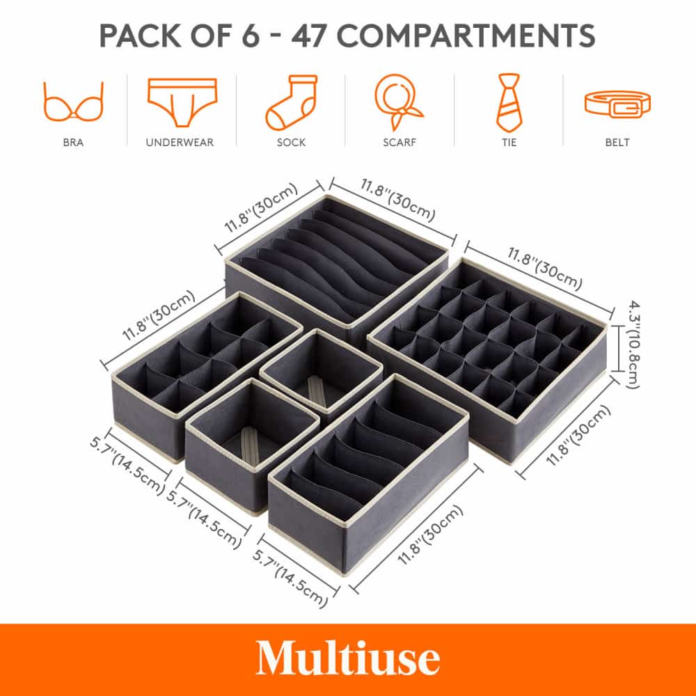 Lifewit Fabric Dresser Drawer Underwear Organizer, 4/6-Piece Storage Bins