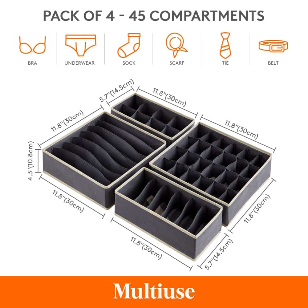 Lifewit Fabric Dresser Drawer Underwear Organizer, 4/6-Piece Storage Bins