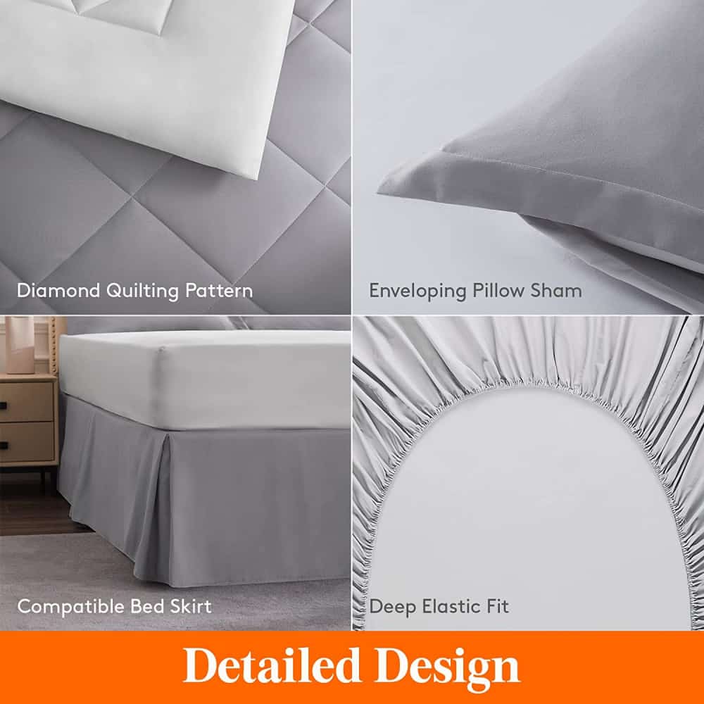 Lifewit Gray Microfiber Comforter Bedding Set, Queen/King