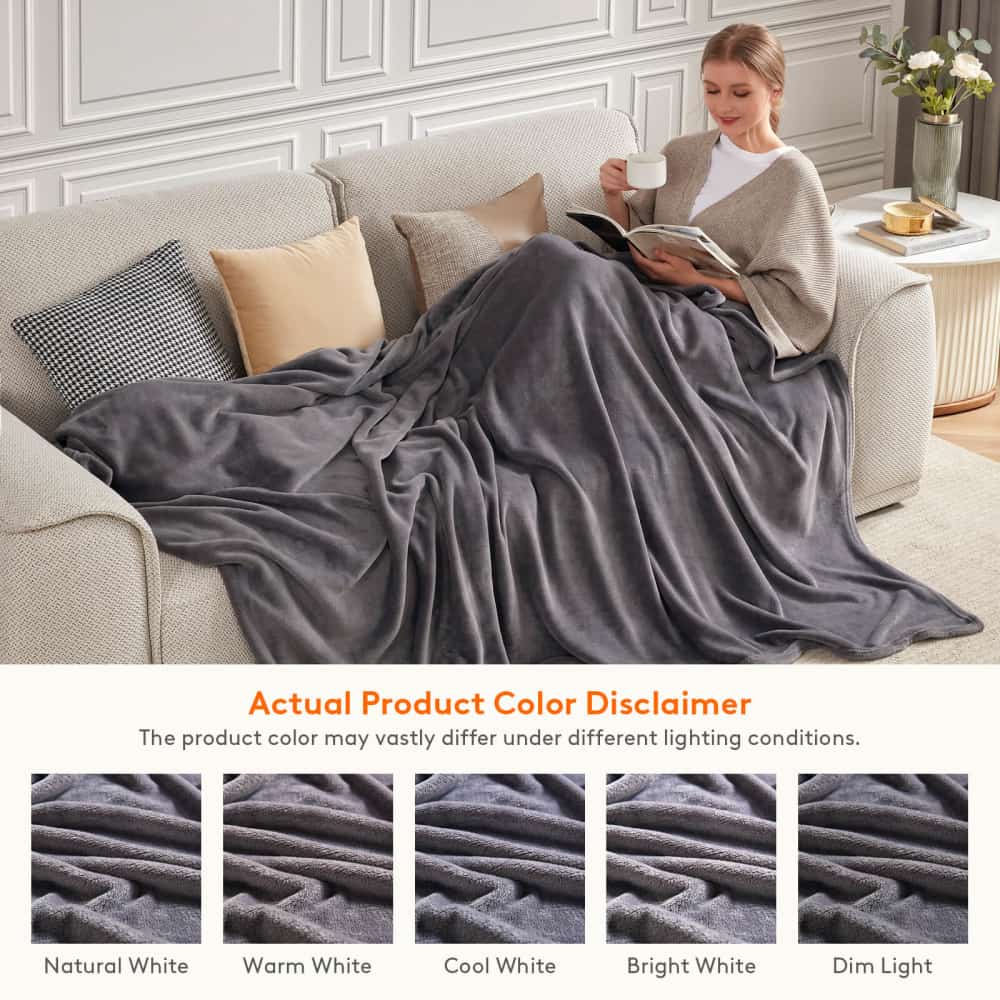 Lifewit Plush Fleece Throw Blanket, Grey/Blue, Twin/Queen/King Size