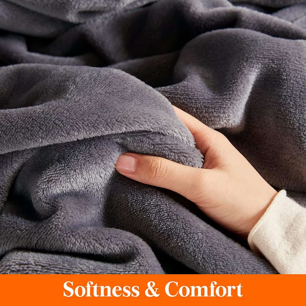 Lifewit Plush Fleece Throw Blanket, Grey/Blue, Twin/Queen/King Size