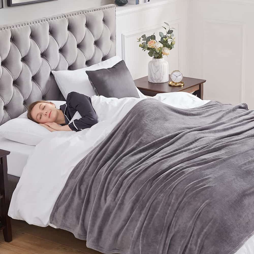 Lifewit Plush Fleece Throw Blanket, Grey/Blue, Twin/Queen/King Size