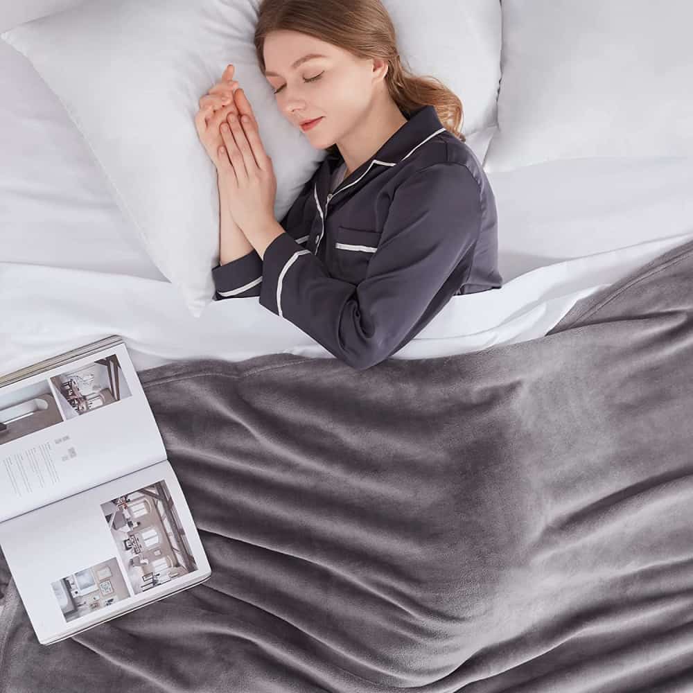 Lifewit Plush Fleece Throw Blanket, Grey/Blue, Twin/Queen/King Size